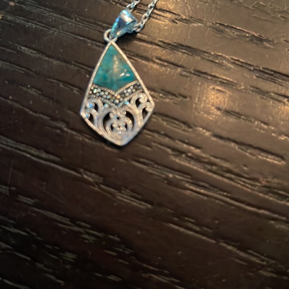 Sparkle Allure Turquoise Pure Silver Over Brass 18 Inch Link Pendant Necklace - Picture 2 of 2